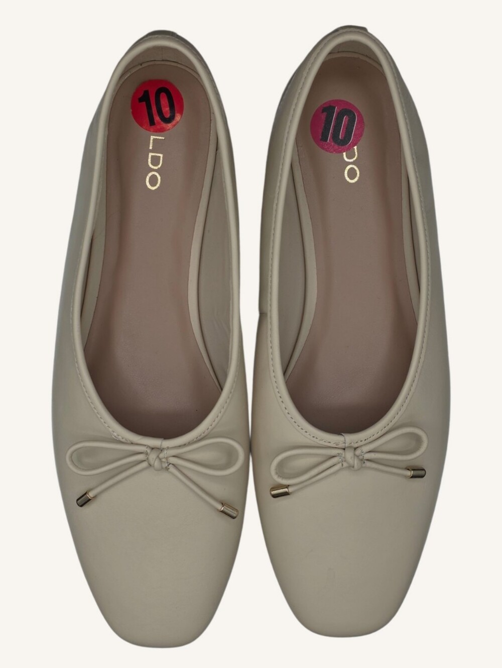 ALDO Joselie Beige Leather Square Toe Ballet Flats Bow Size 10 NWT